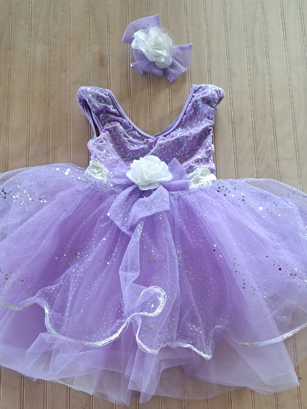 Weissman Small Child Lavender Sequin Tutu Ballet Dance Costume Hair Bow
